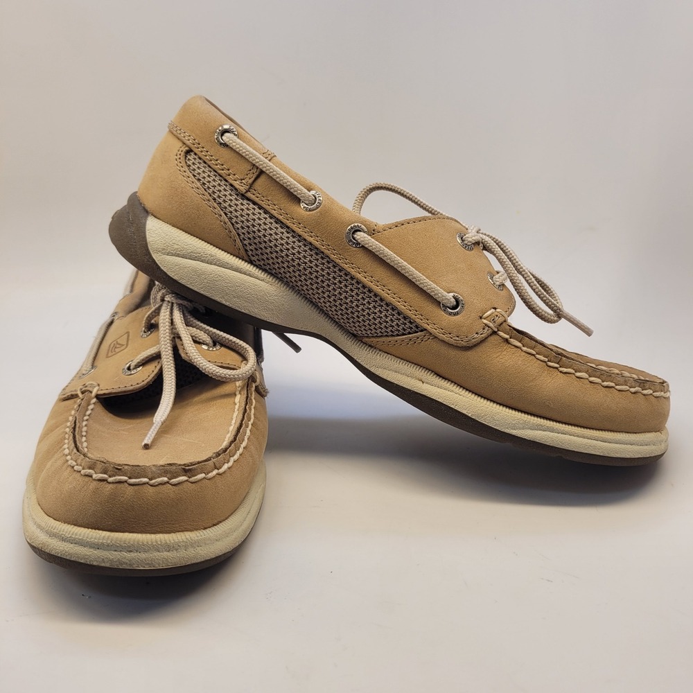 Sperry Top-Sider Womens Angelfish Boat Shoes Tan Leather Mesh 9774829 Size 6.5M